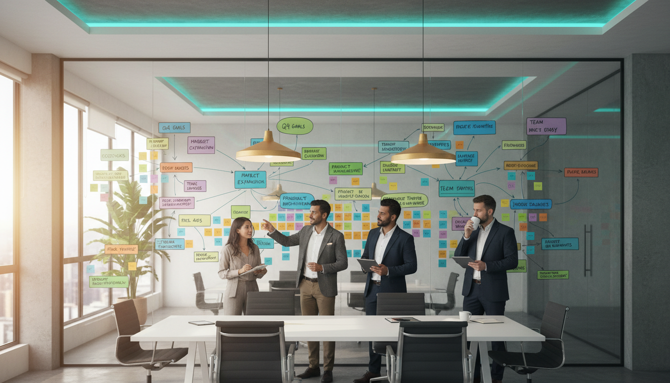 Strategic planning session with team brainstorming