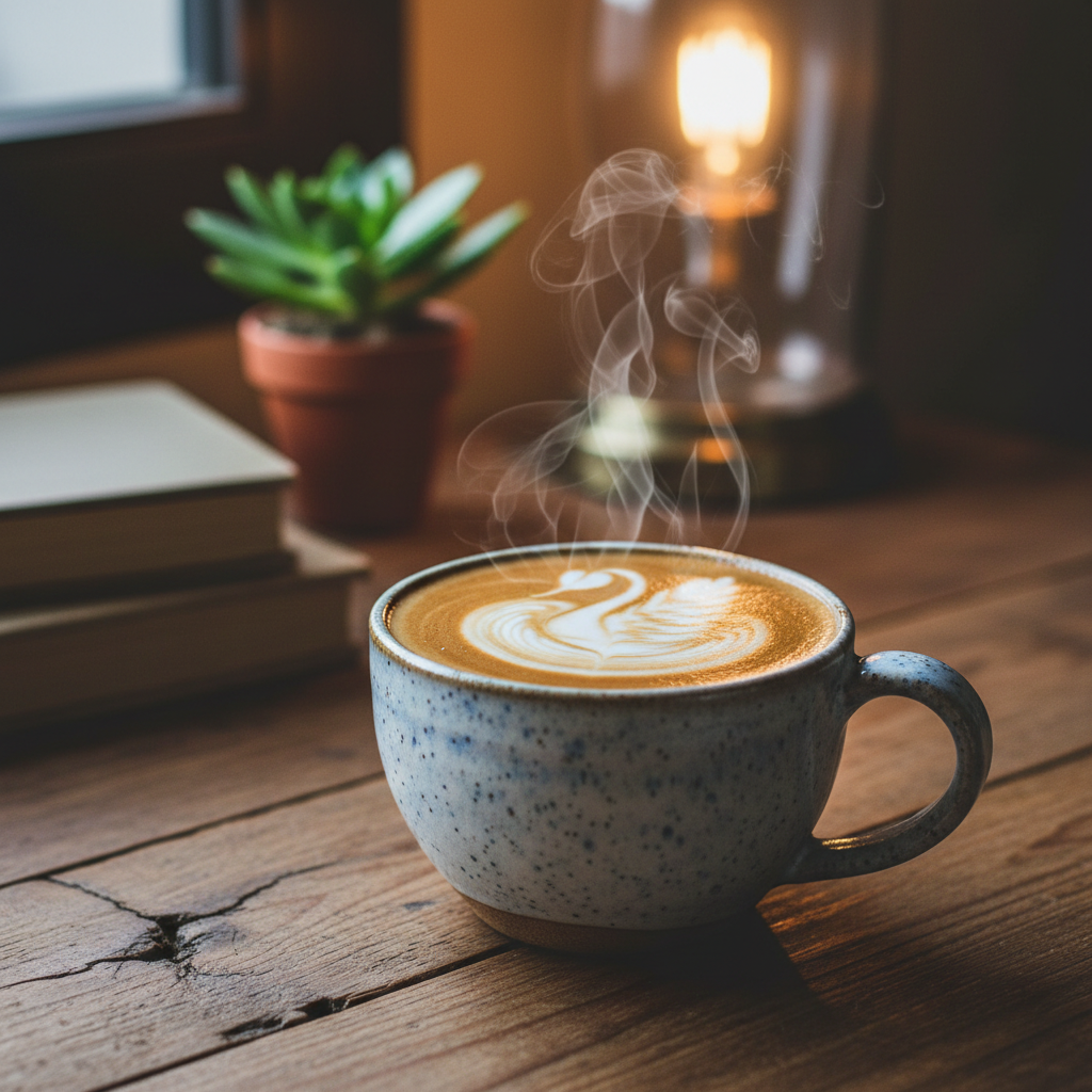 Artisan latte art in handmade ceramic cup