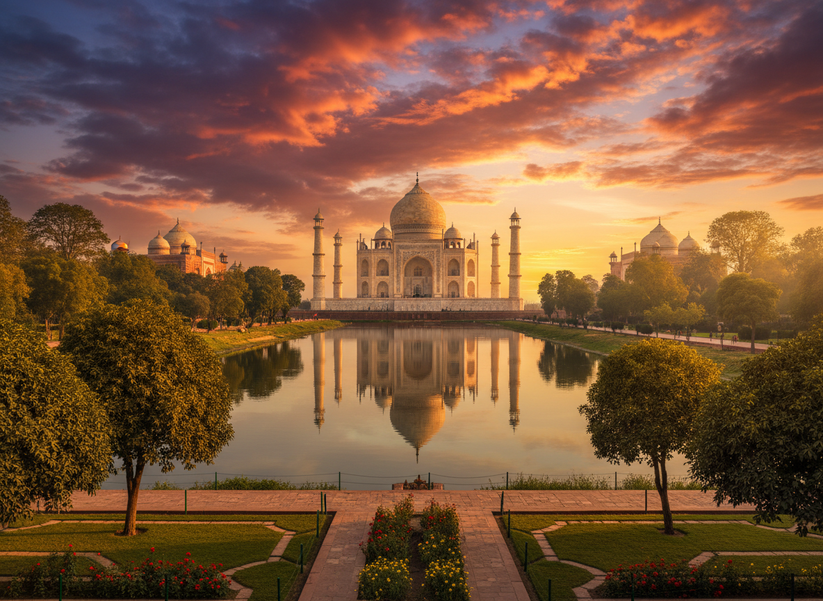 Taj Mahal at sunset from Mehtab Bagh