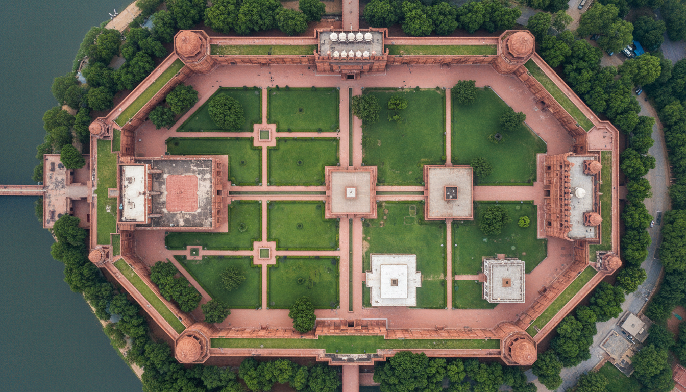 Aerial view of the Red Fort complex