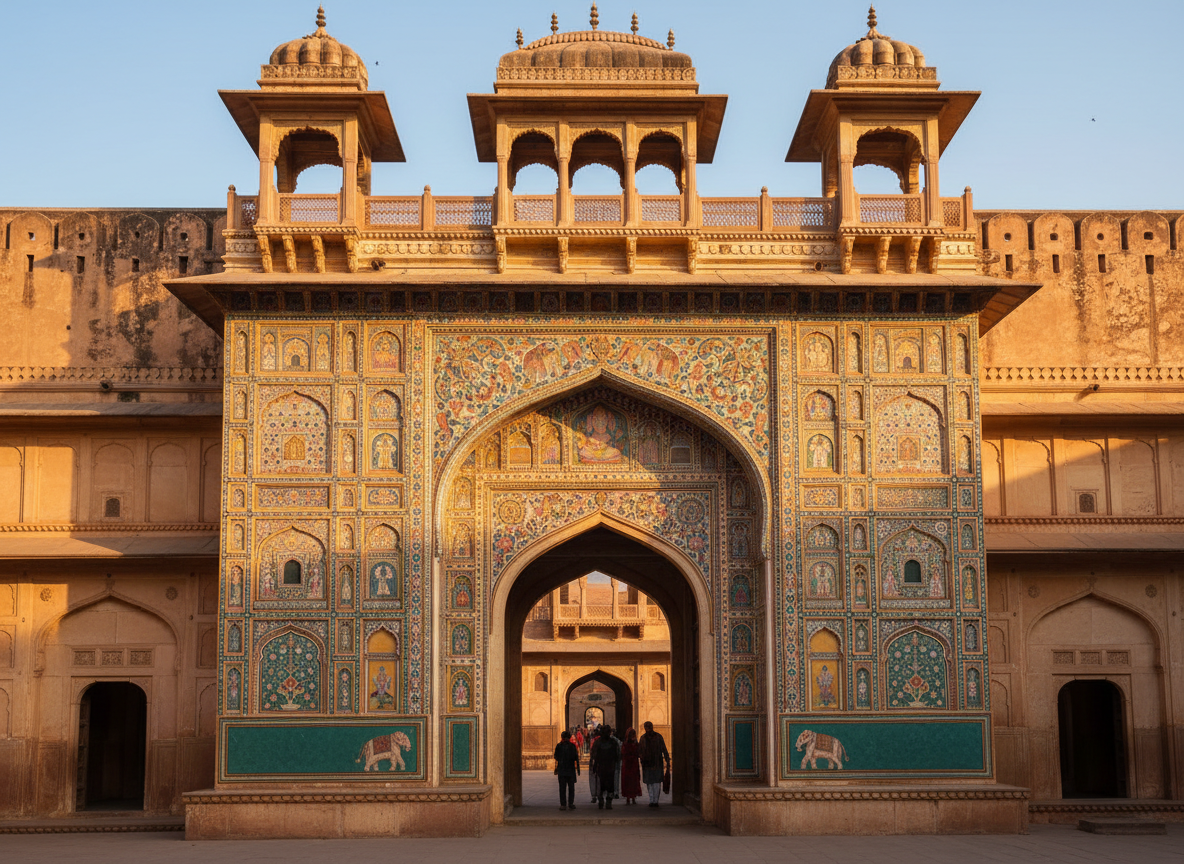 Ganesh Pol ornate entrance gateway inside Amber Fort