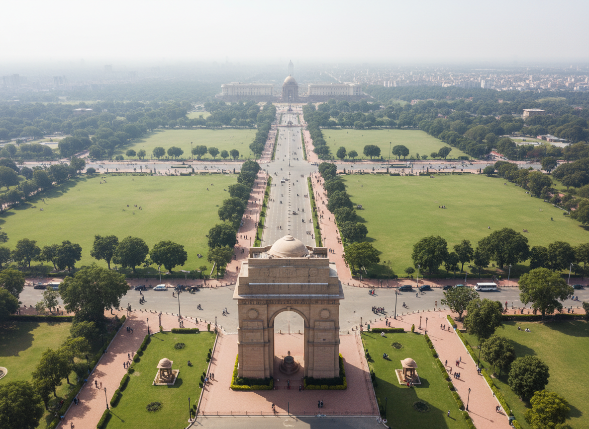 Aerial view of India Gate and Kartavya Path