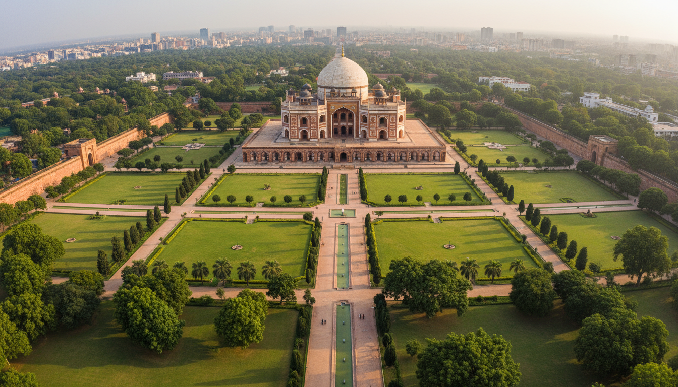 Aerial view of Humayun's Tomb complex