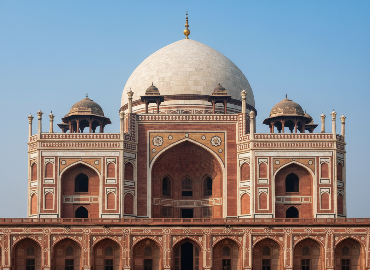 Humayun's Tomb dome and arched entrance with intricate geometric patterns