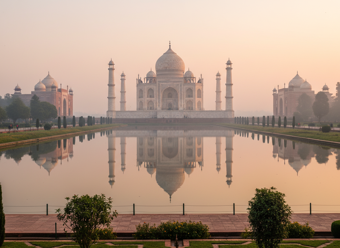Taj Mahal reflection in Yamuna River from Mehtab Bagh