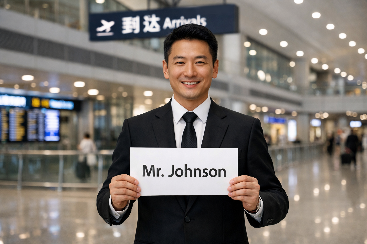 ChinaTourCar driver waiting at Airport arrival hall