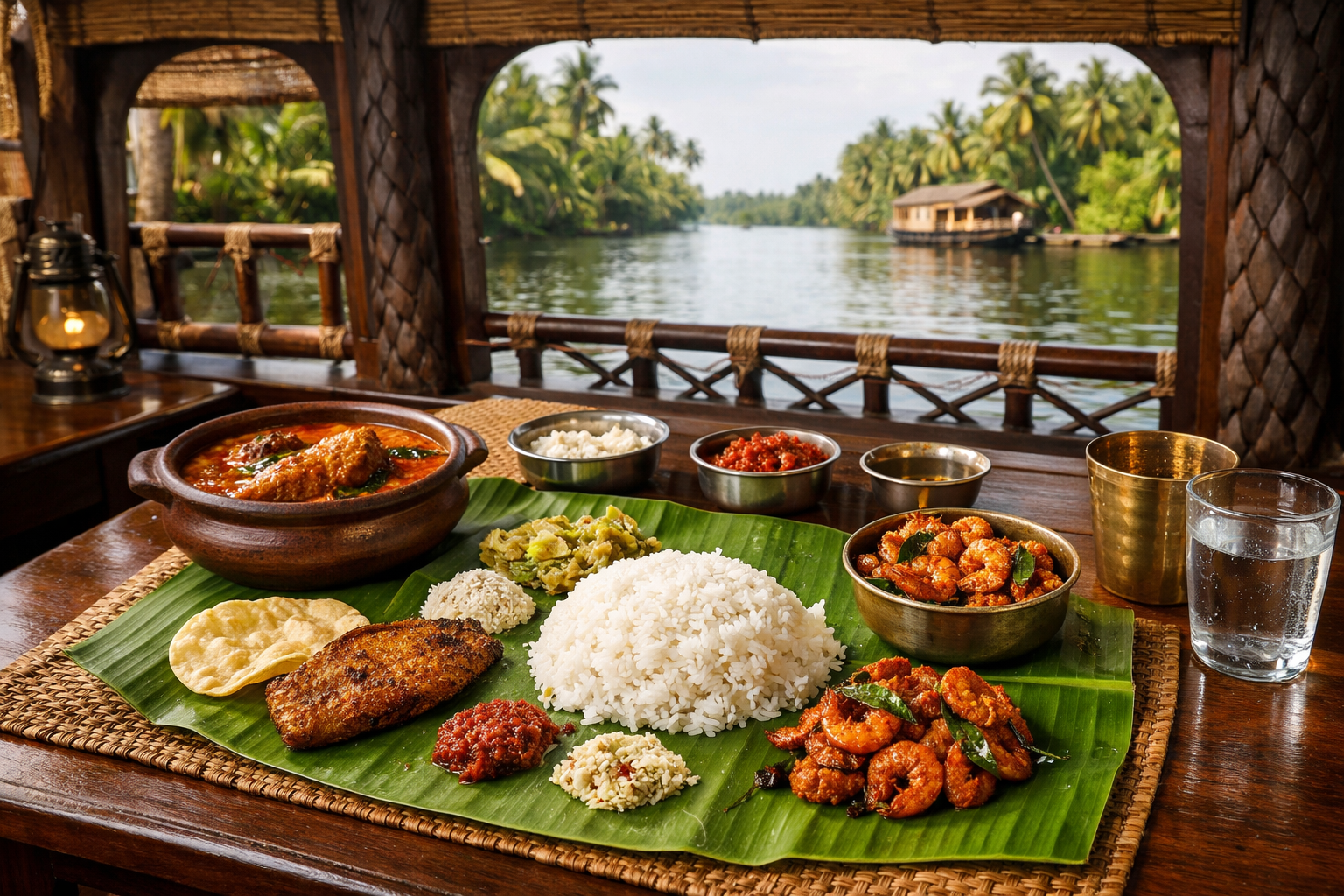 Kerala Cuisine on Houseboat