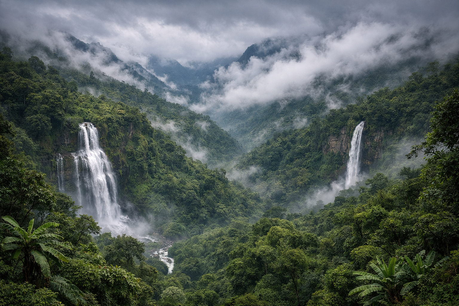 Meghalaya Rainforest Waterfall