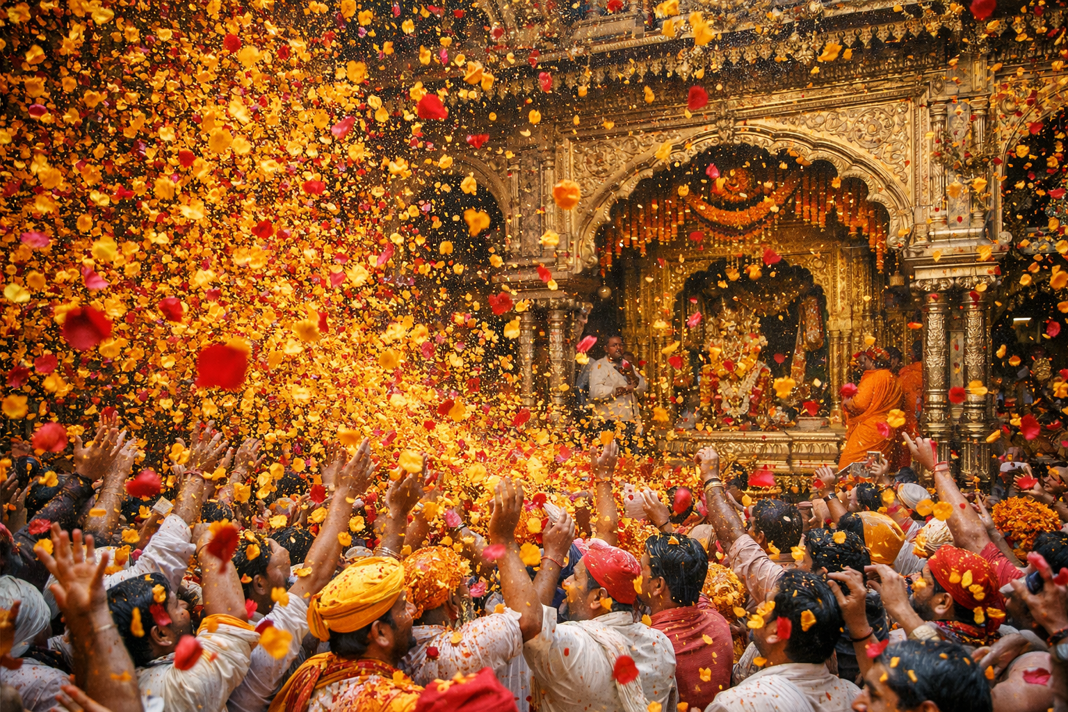 Flower Holi at Banke Bihari Temple