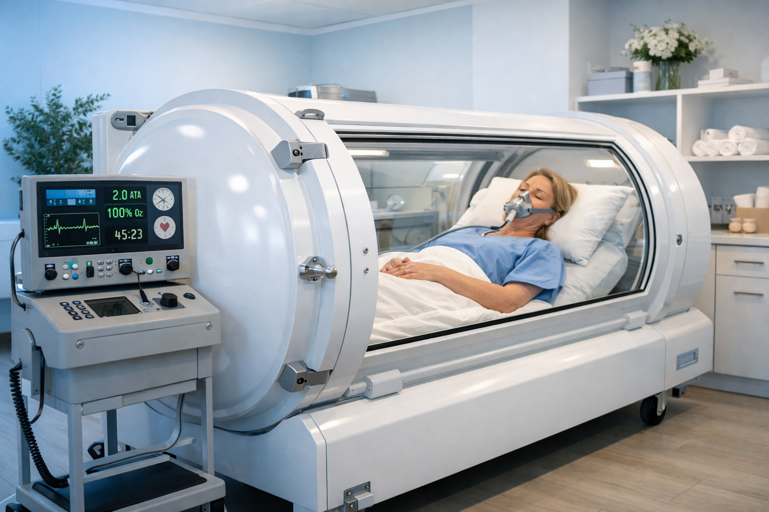 Hyperbaric oxygen therapy chamber in wellness clinic