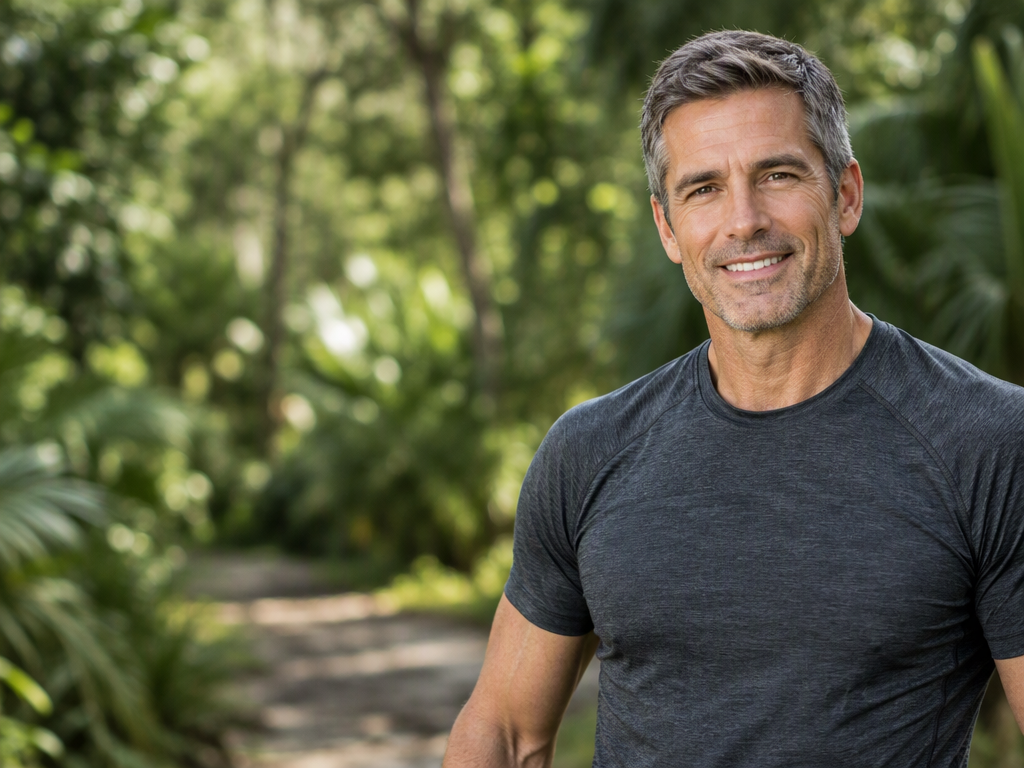 Active, fit man around age 50 outdoors