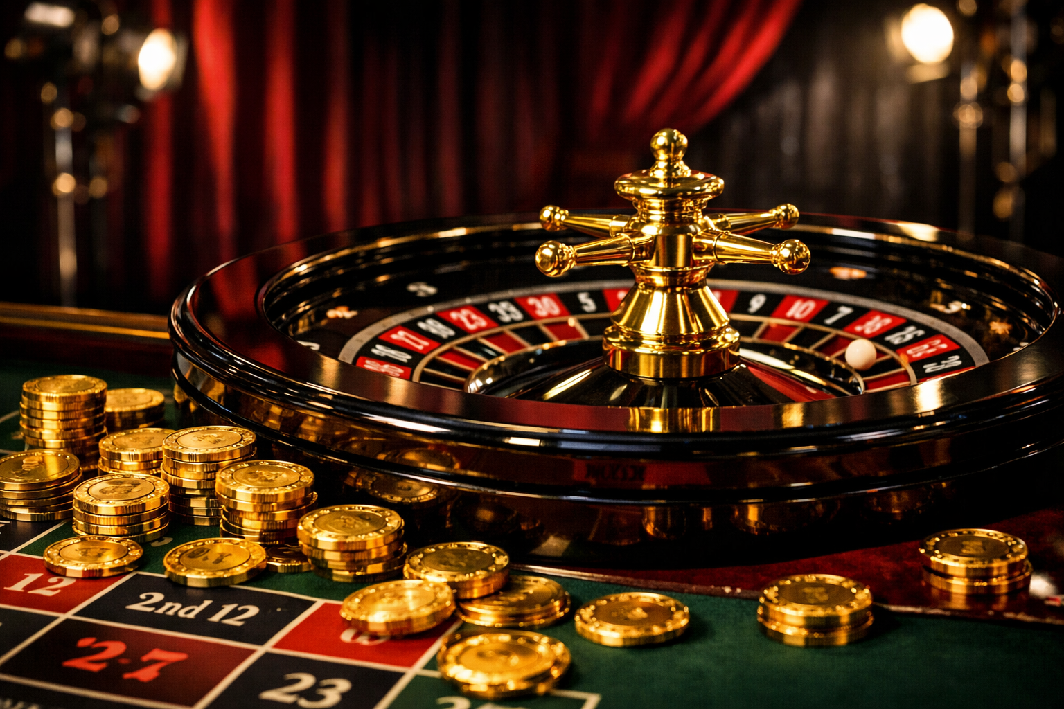 İnterbahis canlı casino - dönen rulet çarkı ve altın fişilerle lüks stüdyo