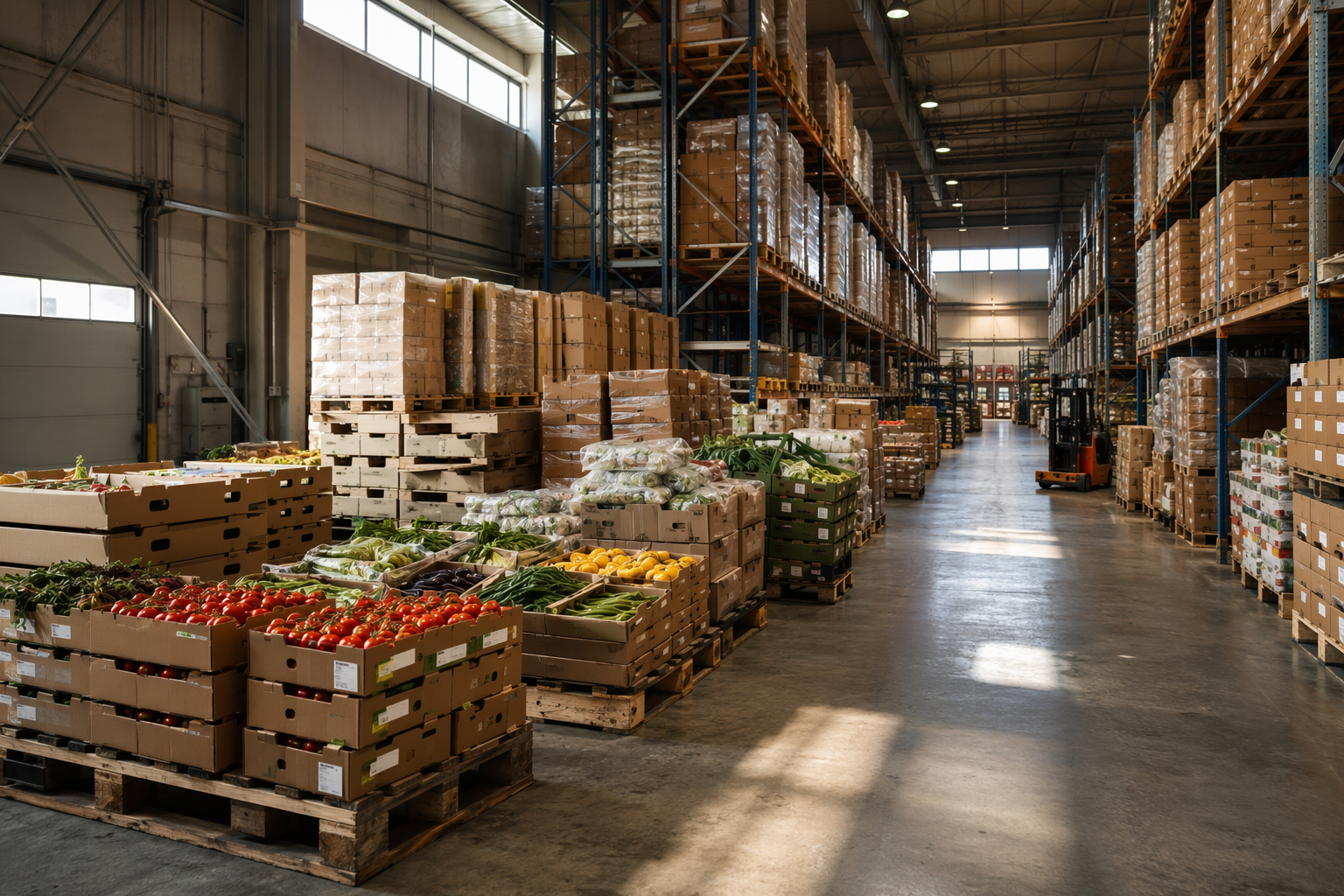 Food wholesale warehouse with packaged products