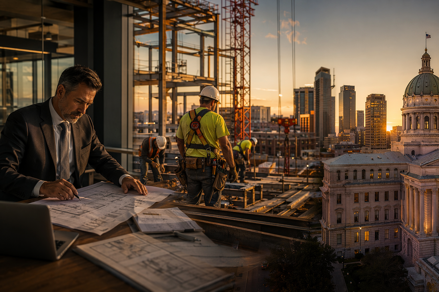 Business executive, construction trades, and government building