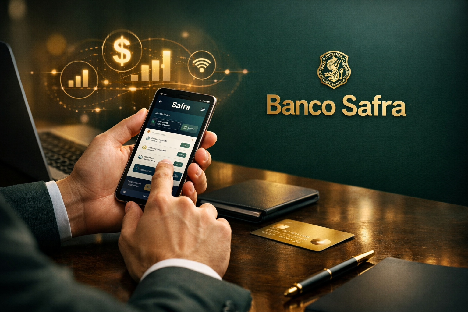 Pessoa acessando serviços do Banco Safra pelo celular - 2 via safra online