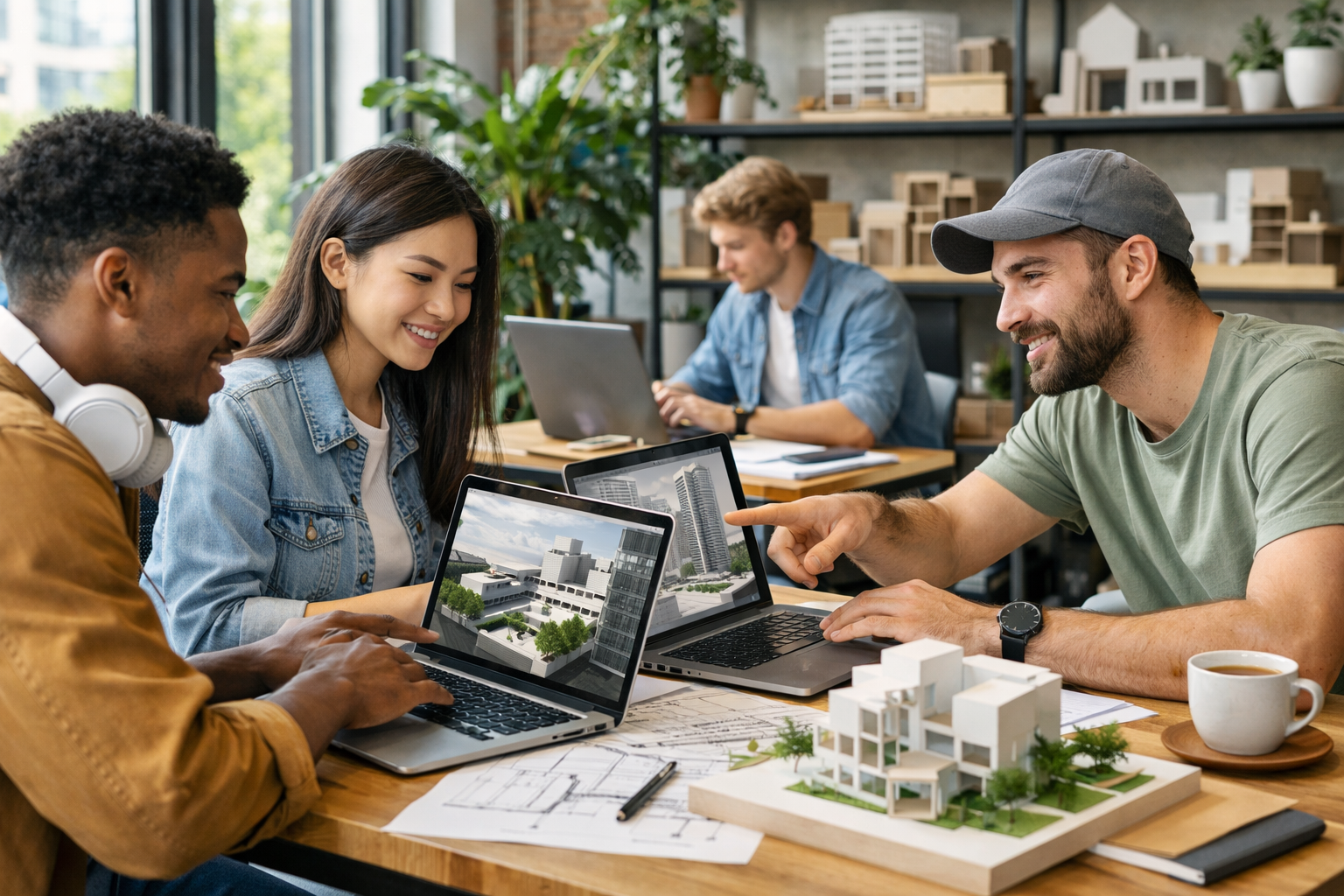 Students learning architecture online