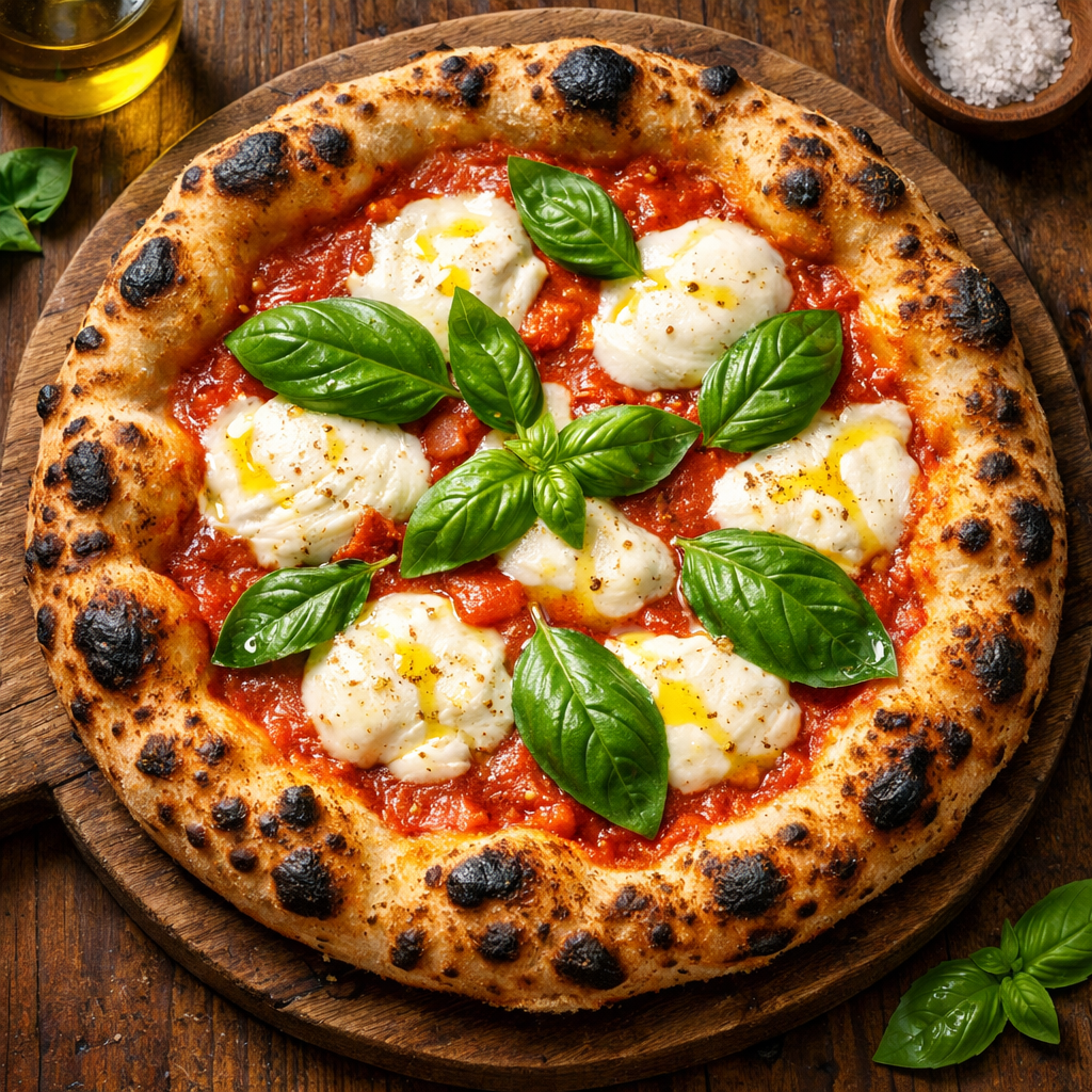 Pizza Margherita DOP with buffalo mozzarella and fresh basil