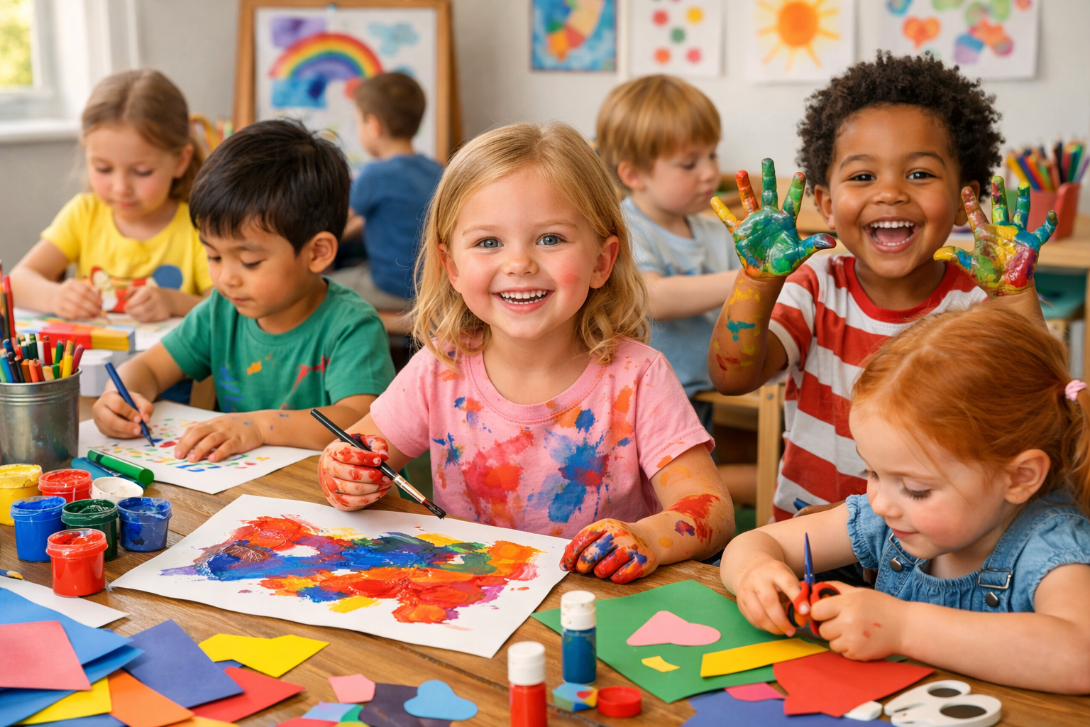 Children engaged in creative art activities