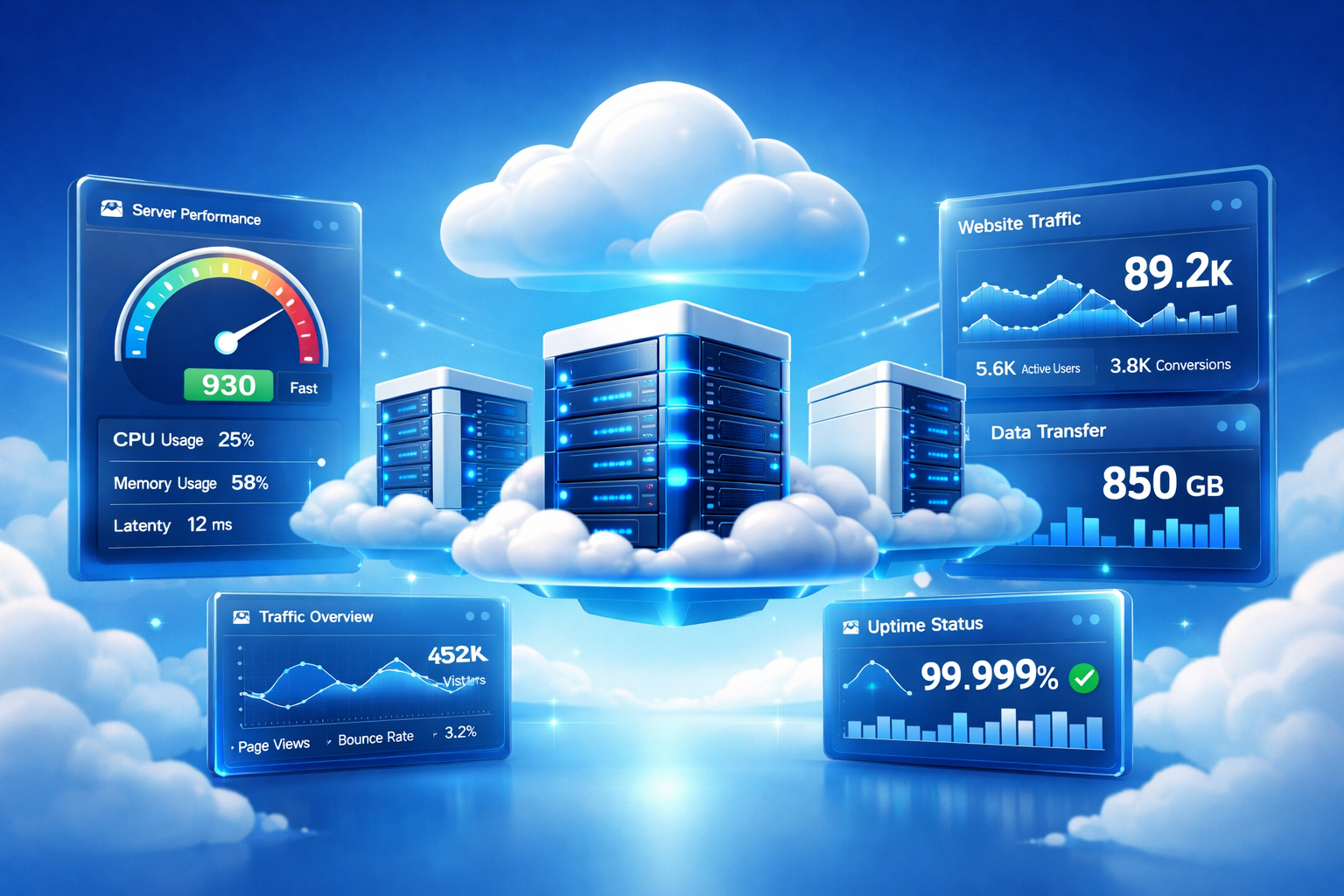 Cloud hosting infrastructure powering fast websites