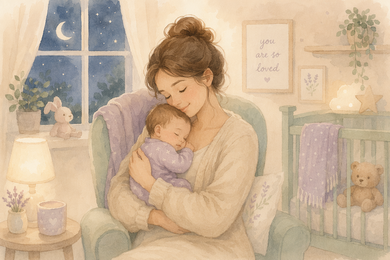 Mãe e bebê em estilo pastel acolhedor