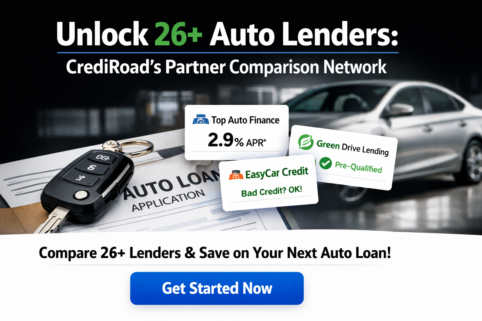 Unlock 26+ Auto Lenders: CrediRoad's Partner Comparison Network