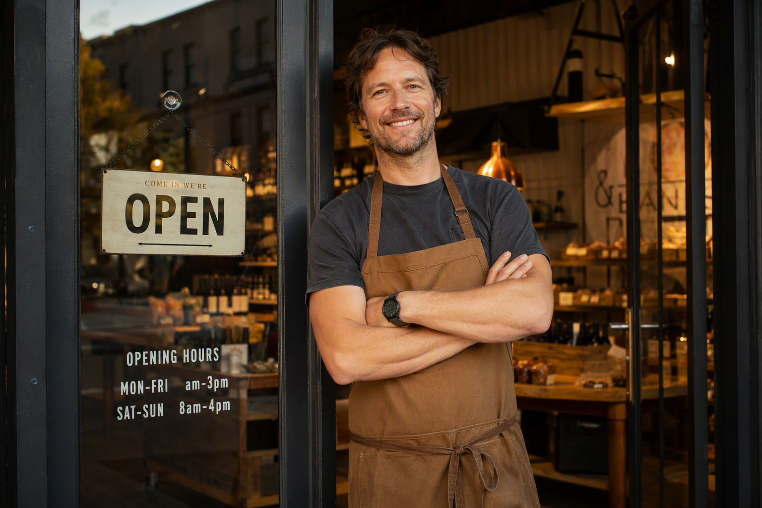 Small business owner standing in their storefront
