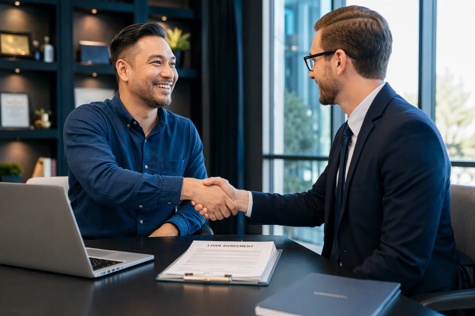 Business owner shaking hands with a private lender after funding approval