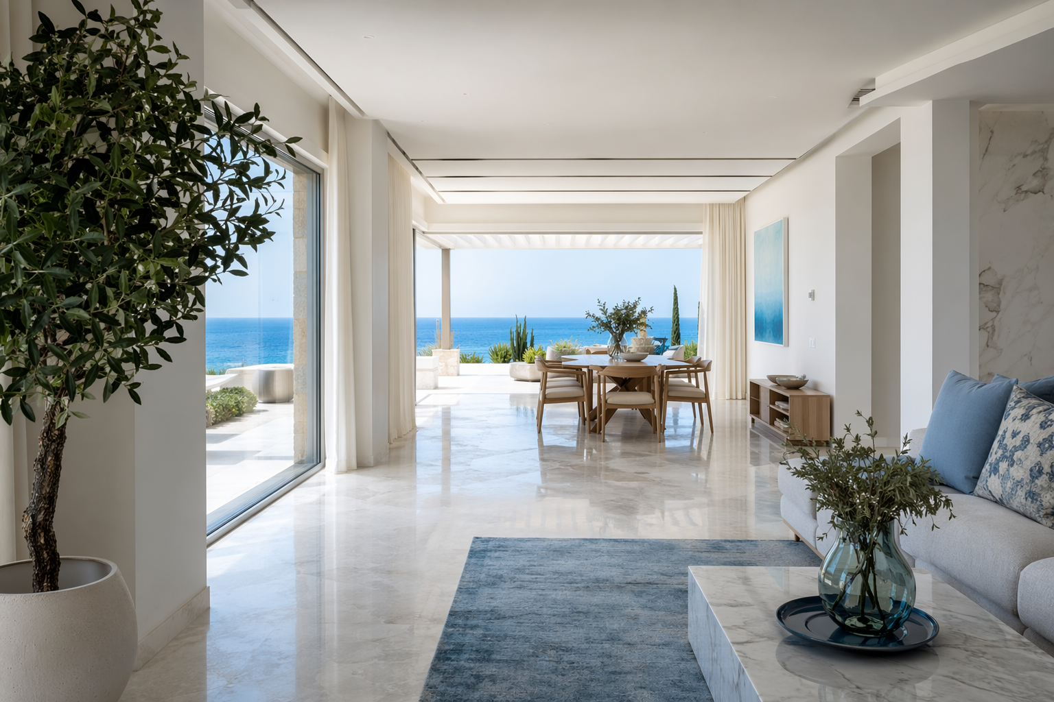 Clean bright Mediterranean villa interior in Paphos