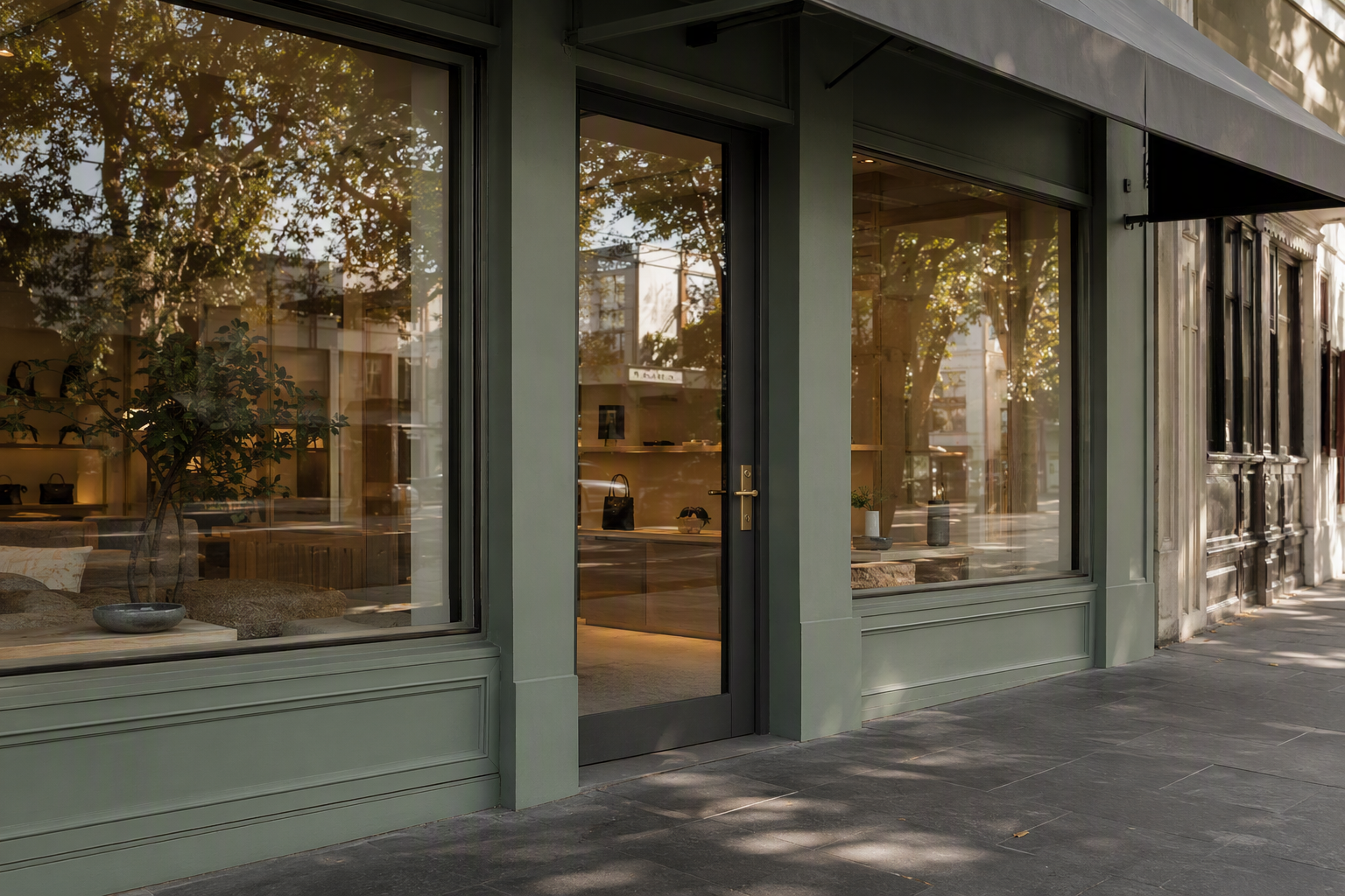 Commercial shopfront entrance on a Camberwell retail street