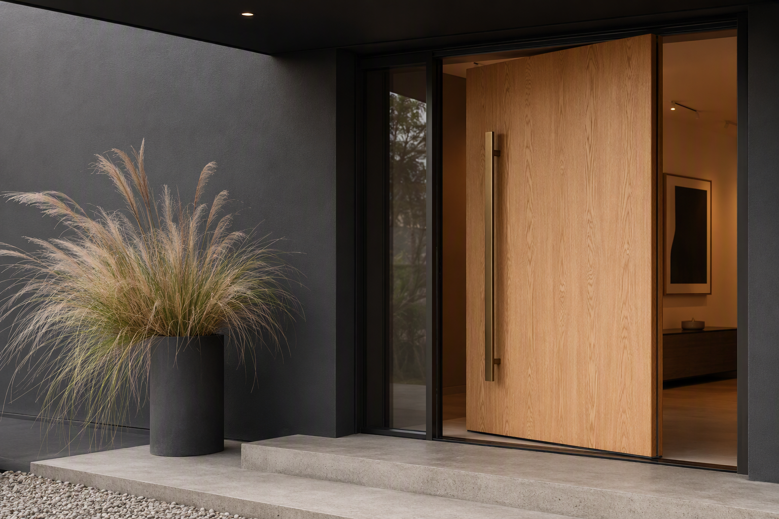Contemporary Melbourne home entrance with modern door hardware