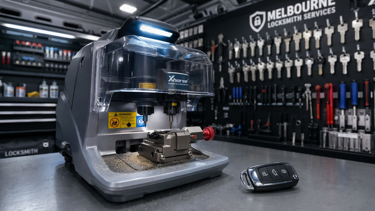 Locksmith cutting and programming a replacement transponder car key