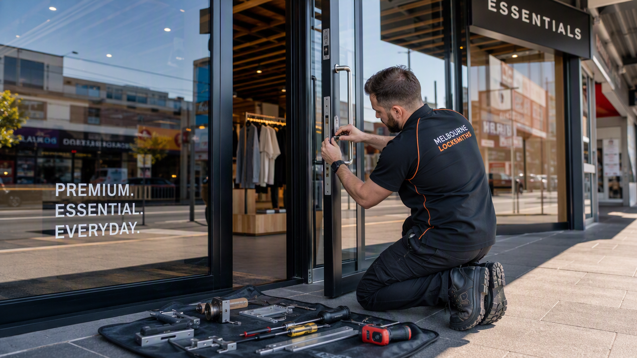 Commercial storefront protected with high security locks and access control