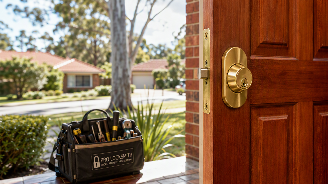 New brass deadbolt being fitted to a Victorian terrace front door