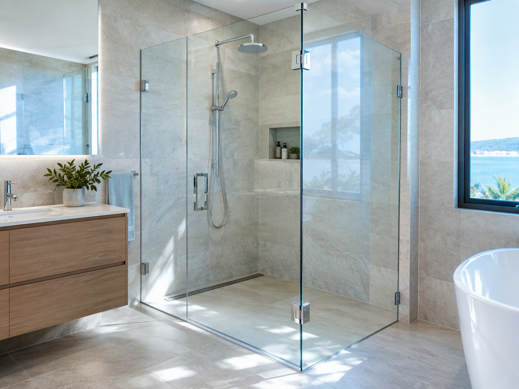 Illustrative shower screens and bathroom glass installation