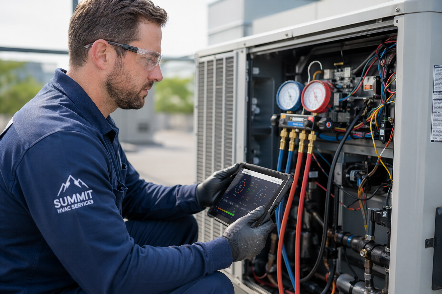 Técnico certificado de ACL-Clima realizando servicio de mantención correctiva en equipo de climatización