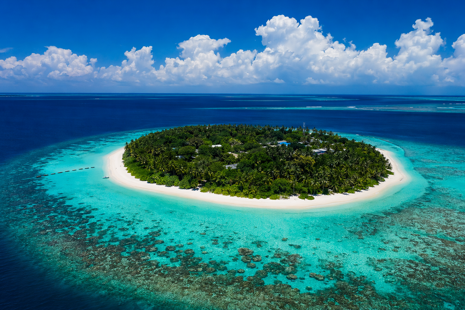 Aerial view of Vaadhoo island and reef