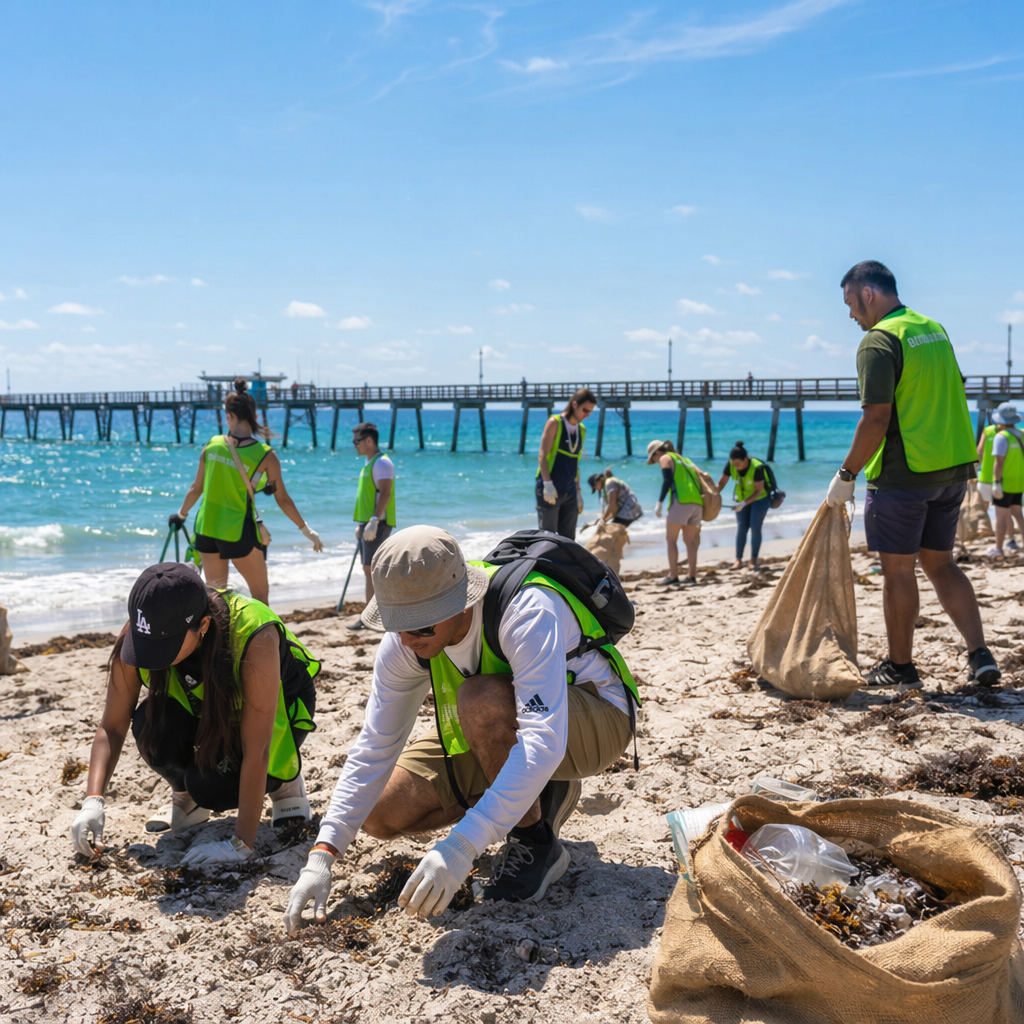 Volunteers cleaning beach