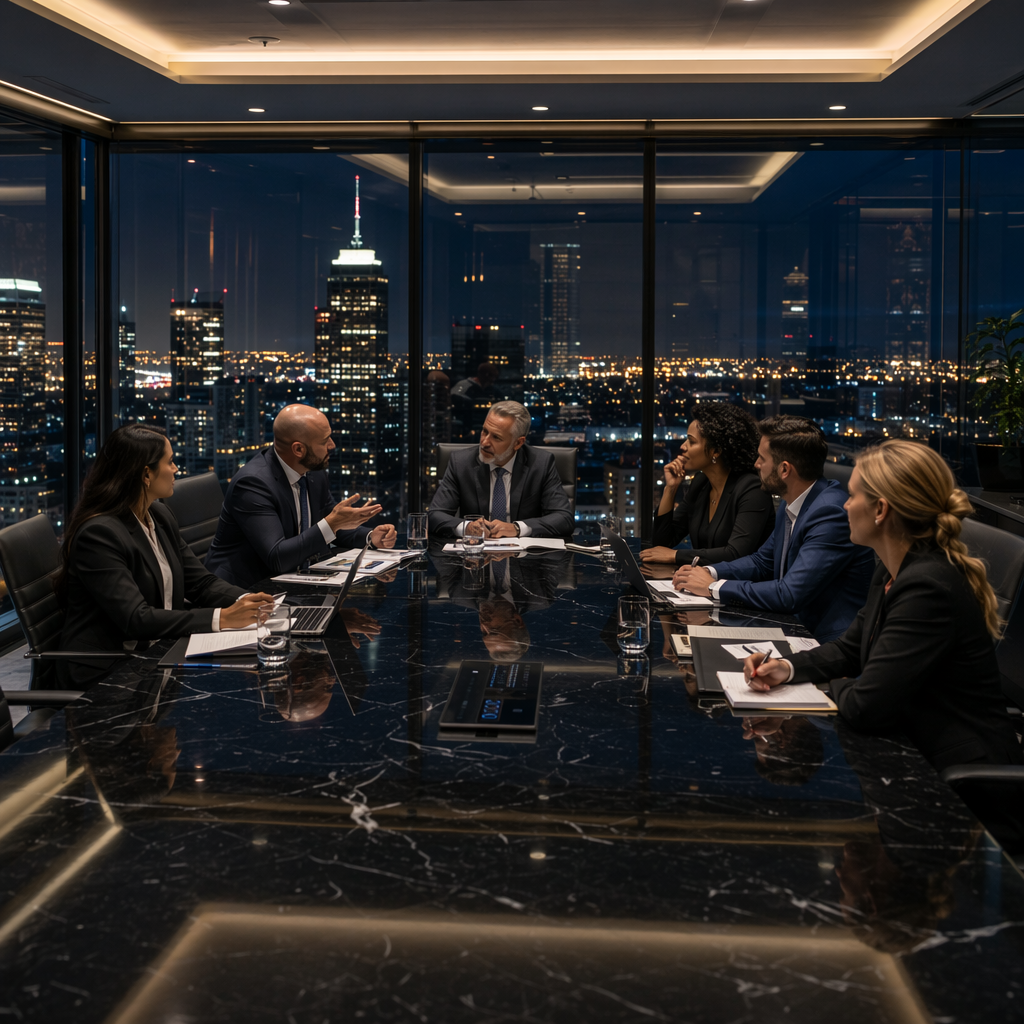 Corporate boardroom meeting