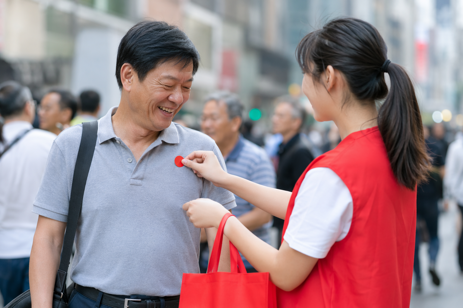 賣旗日街頭籌款 年輕義工為途人貼上旗紙