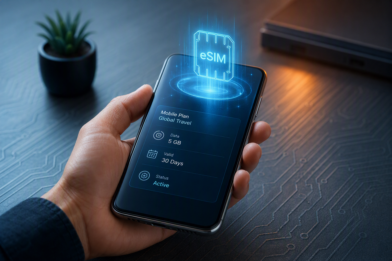 Smartphone showing a digital eSIM profile, illustrating how eSIM technology works