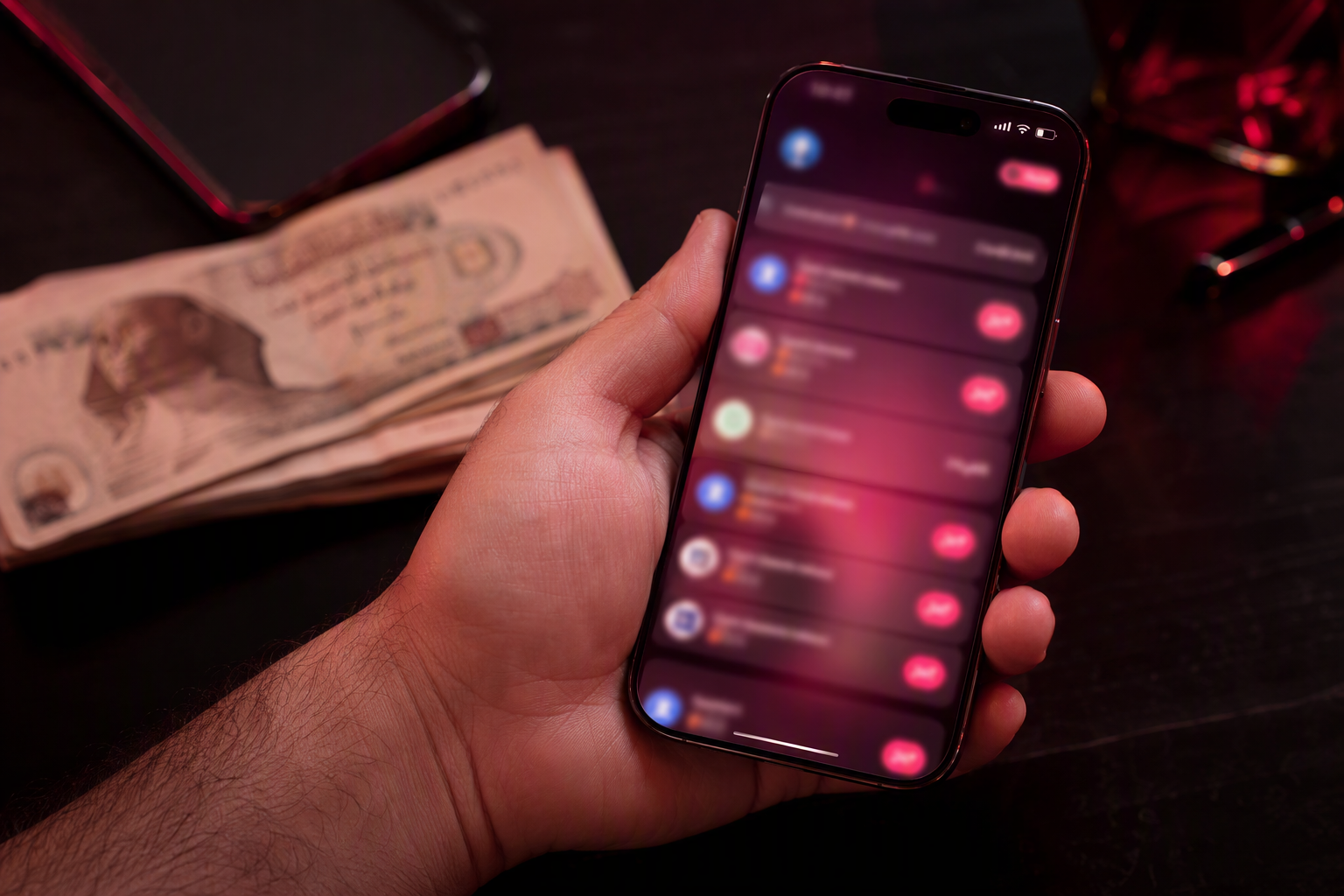 رسائل عملاء وإشعارات تحويل مالي على شاشة الموبايل