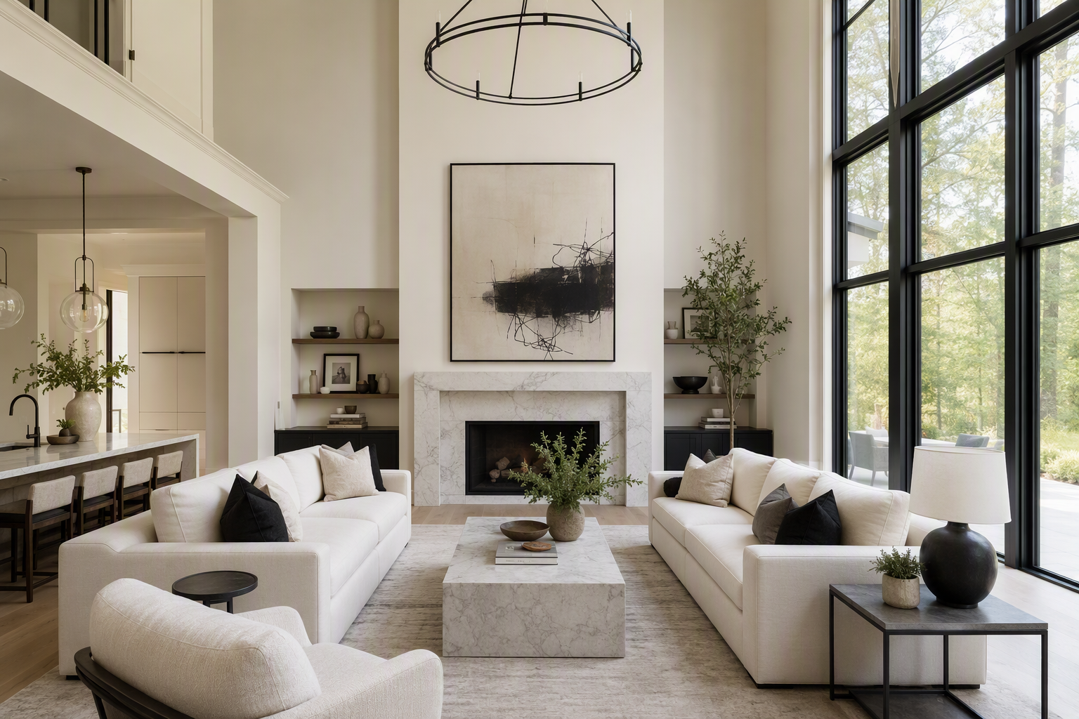 Bright, airy Charlotte living room in warm cream tones