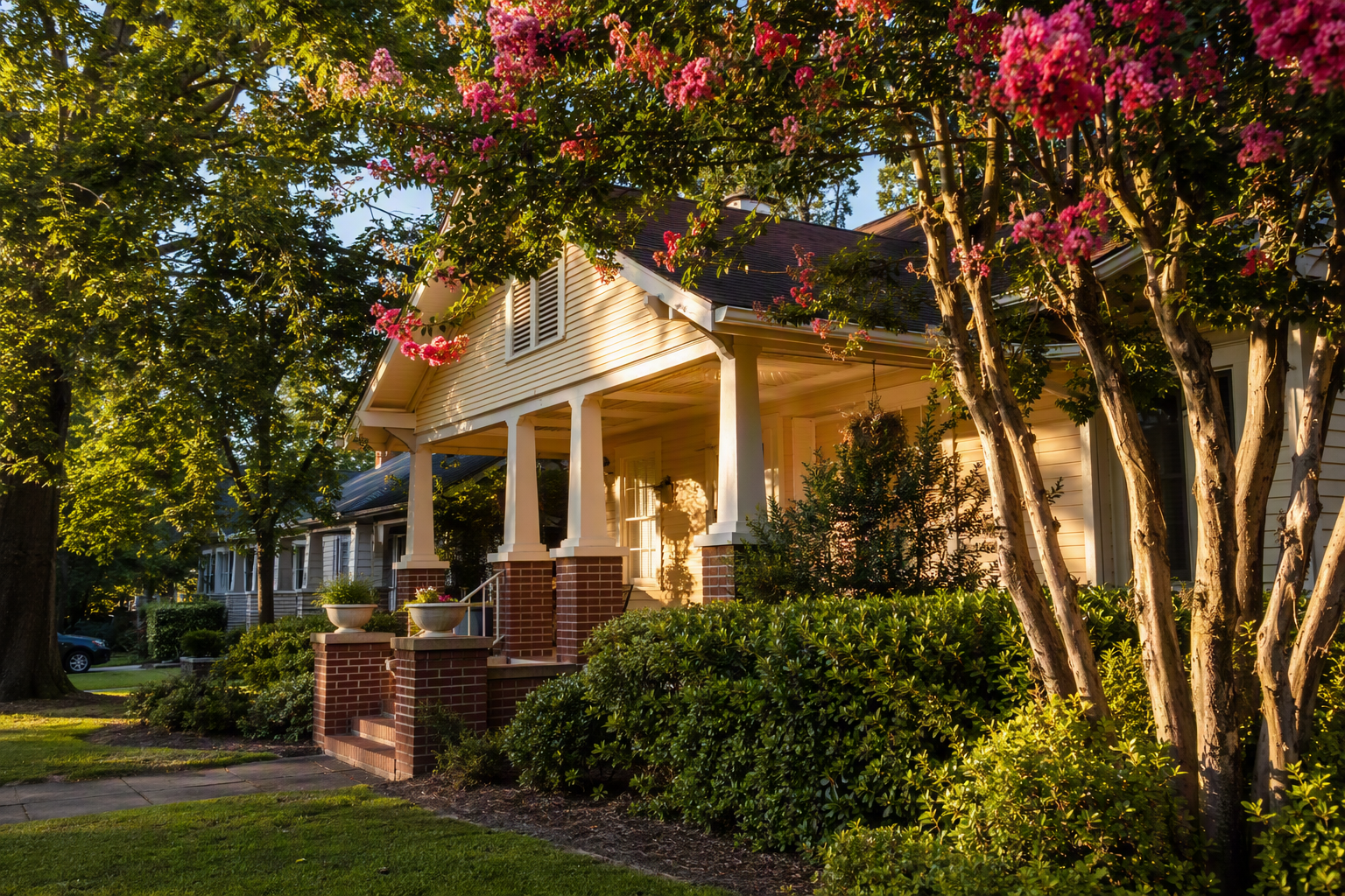 Craftsman bungalow on a shaded street in historic Dilworth, Charlotte