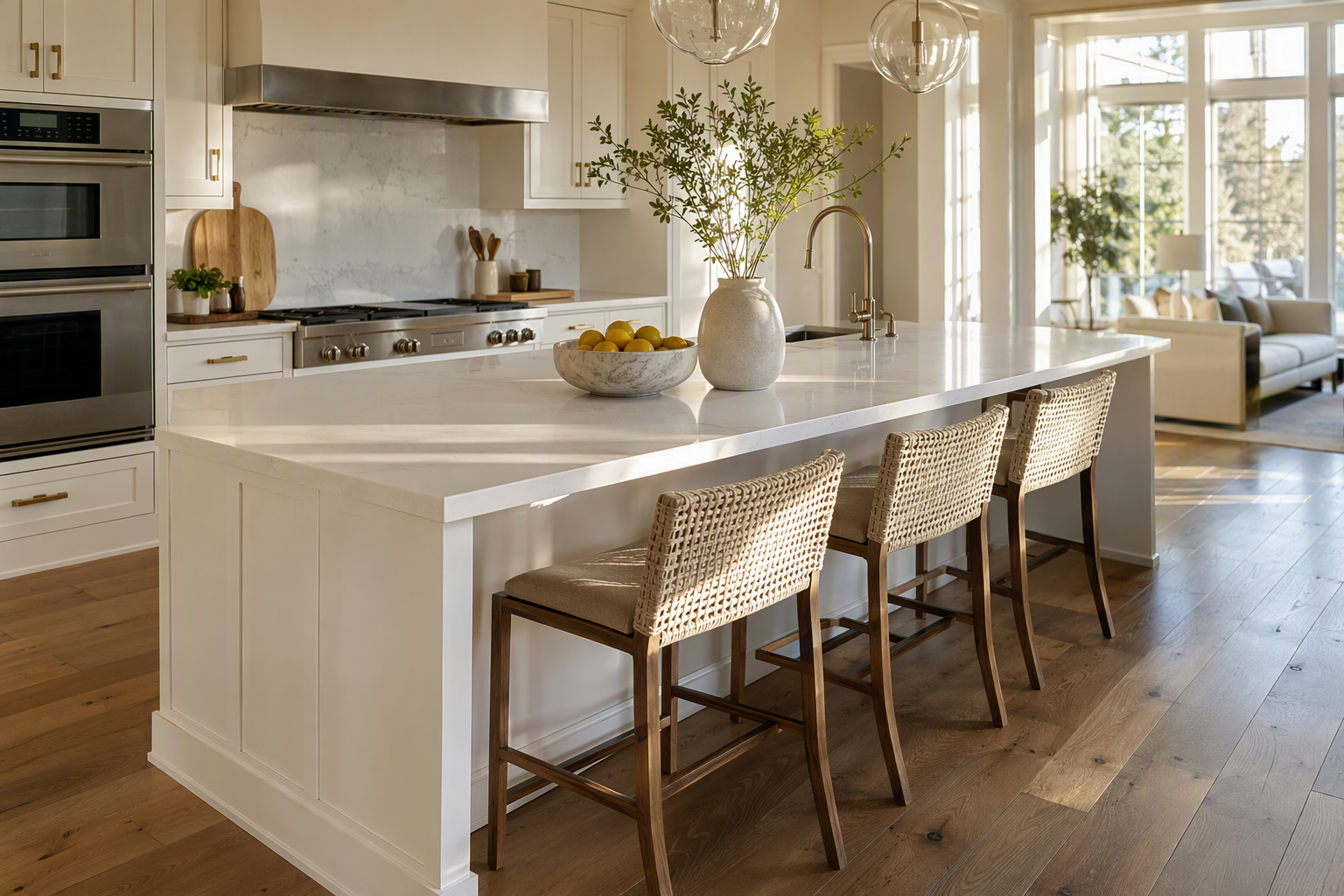 Bright, airy Charlotte kitchen prepared for listing photography