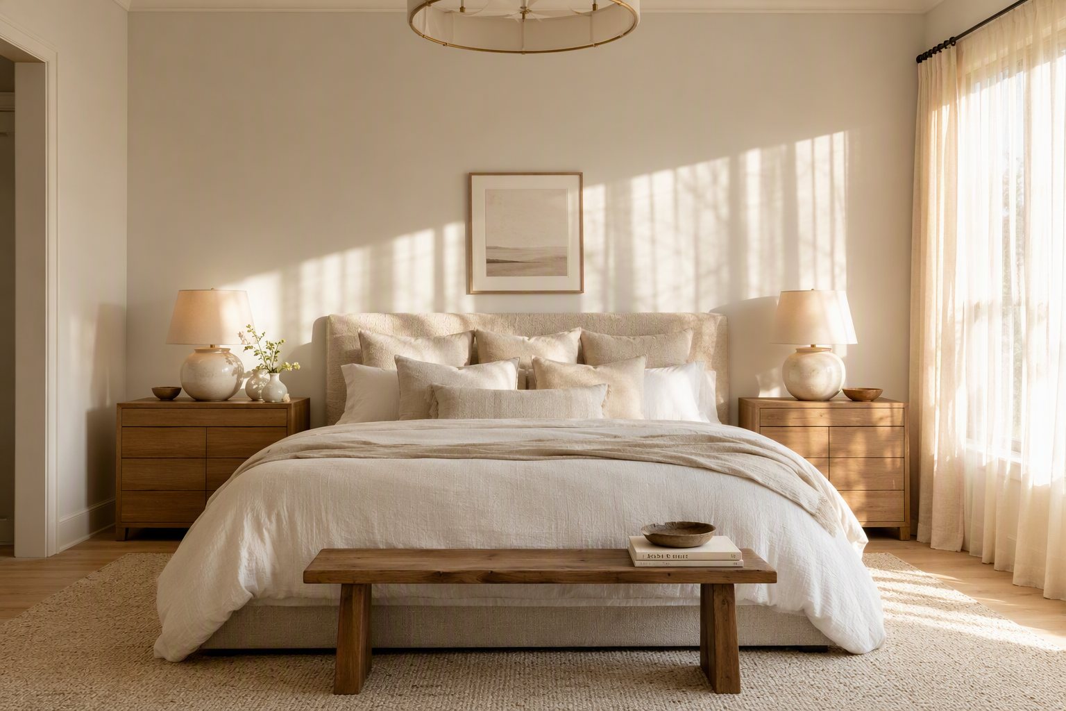 Warm, naturally lit primary bedroom in a Charlotte home