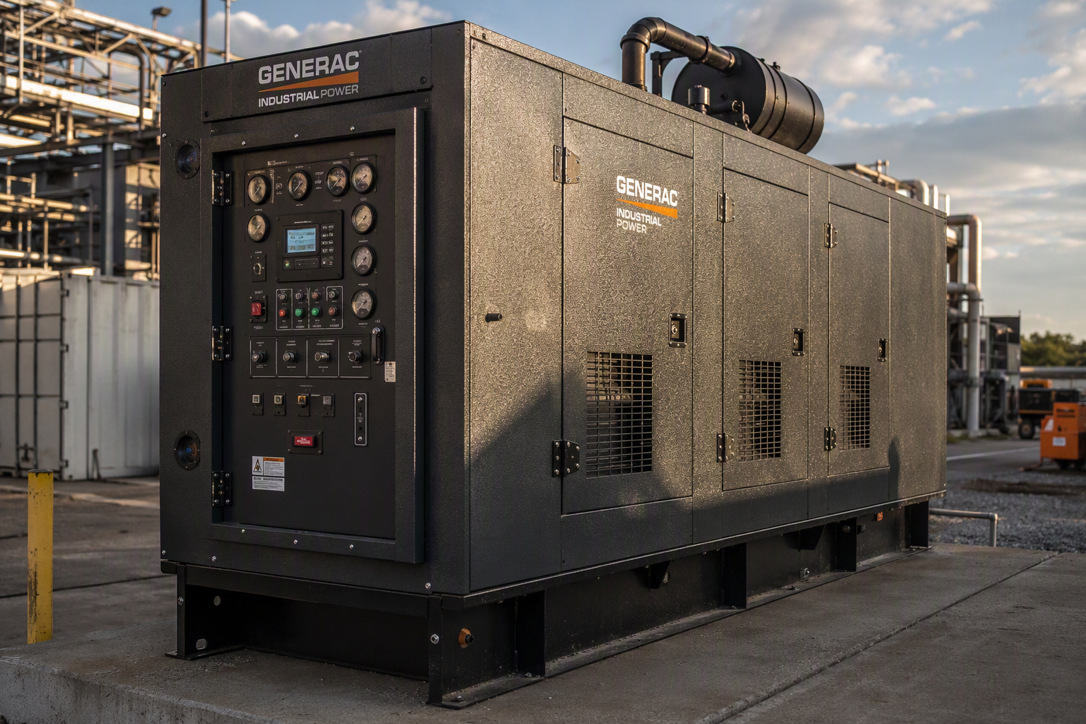 Industrial diesel generator set on a jobsite