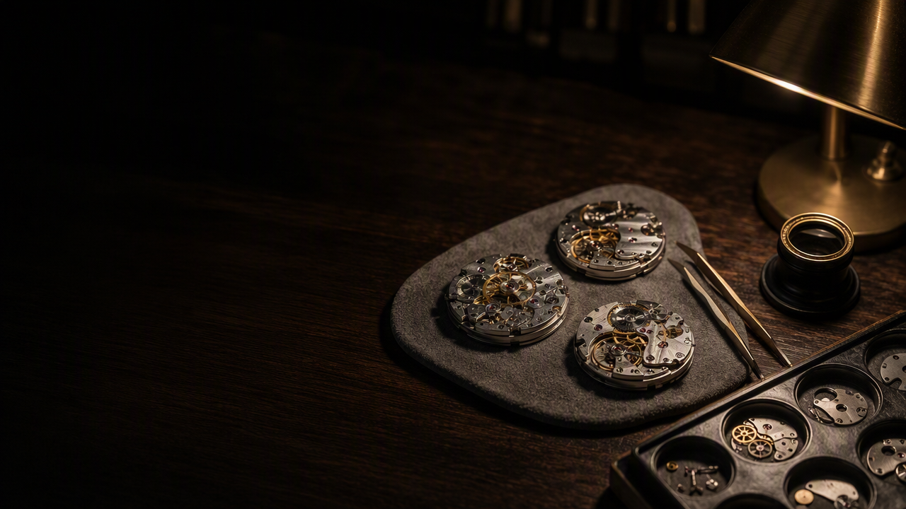 OMEXWATCH watchmaker authenticating a movement at the bench