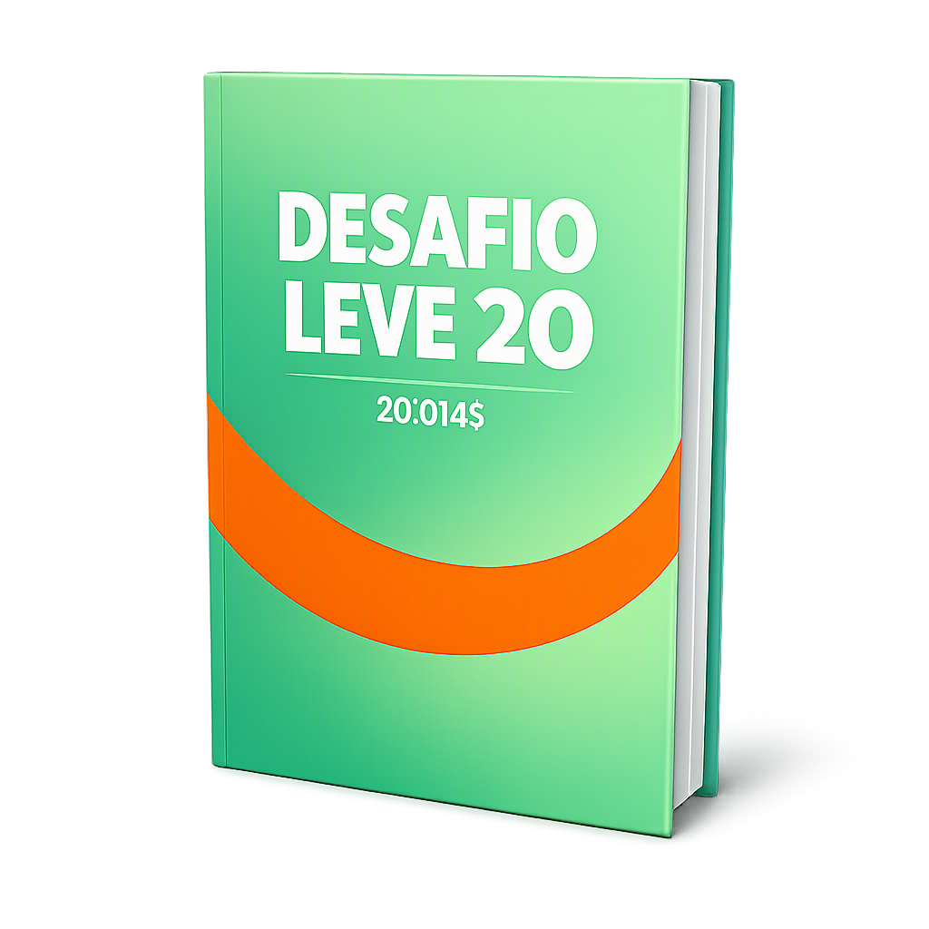 Mockup do e-book Desafio Leve 20 em capa verde e laranja