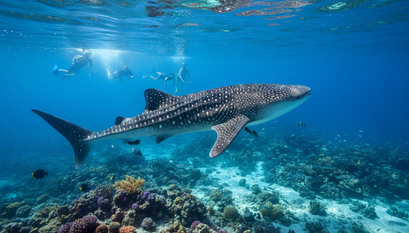 Majestic whale shark swimming in crystal clear Maldivian waters