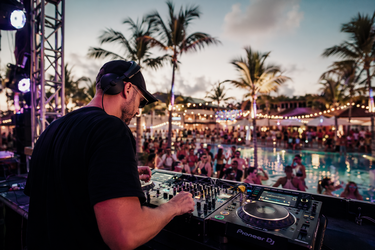 Professional DJ performing at pool party